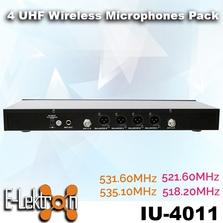 E-Lektron IU-4011 Digital UHF 4x Handheld Wireless Microphone System Set