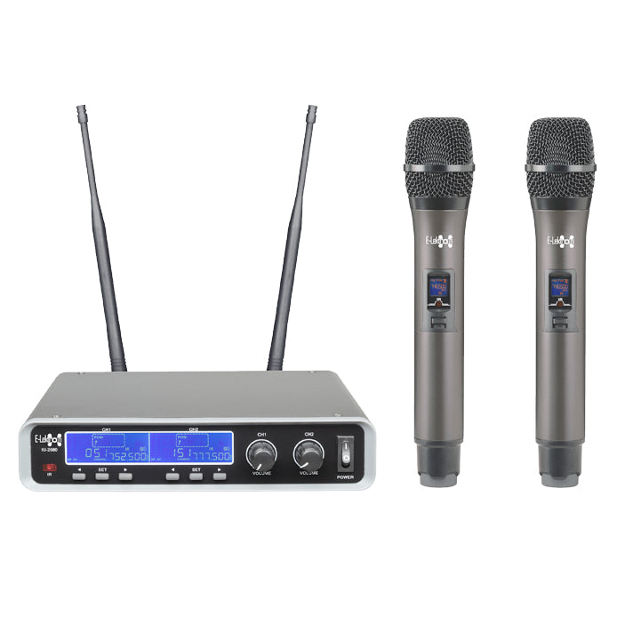 E-Lektron IU-2080HH Dynamic UHF Digital 100 Channels Tunable Wireless Microphone System 2xHandheld