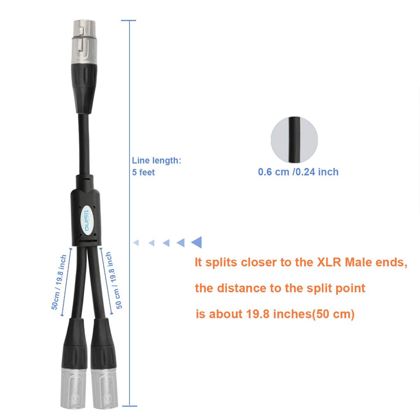 ACL XLR Splitter Cable 3 Pin XLR Female to Dual XLR Male Patch Y Cable Balanced Microphone Splitter Cord Audio Adaptor