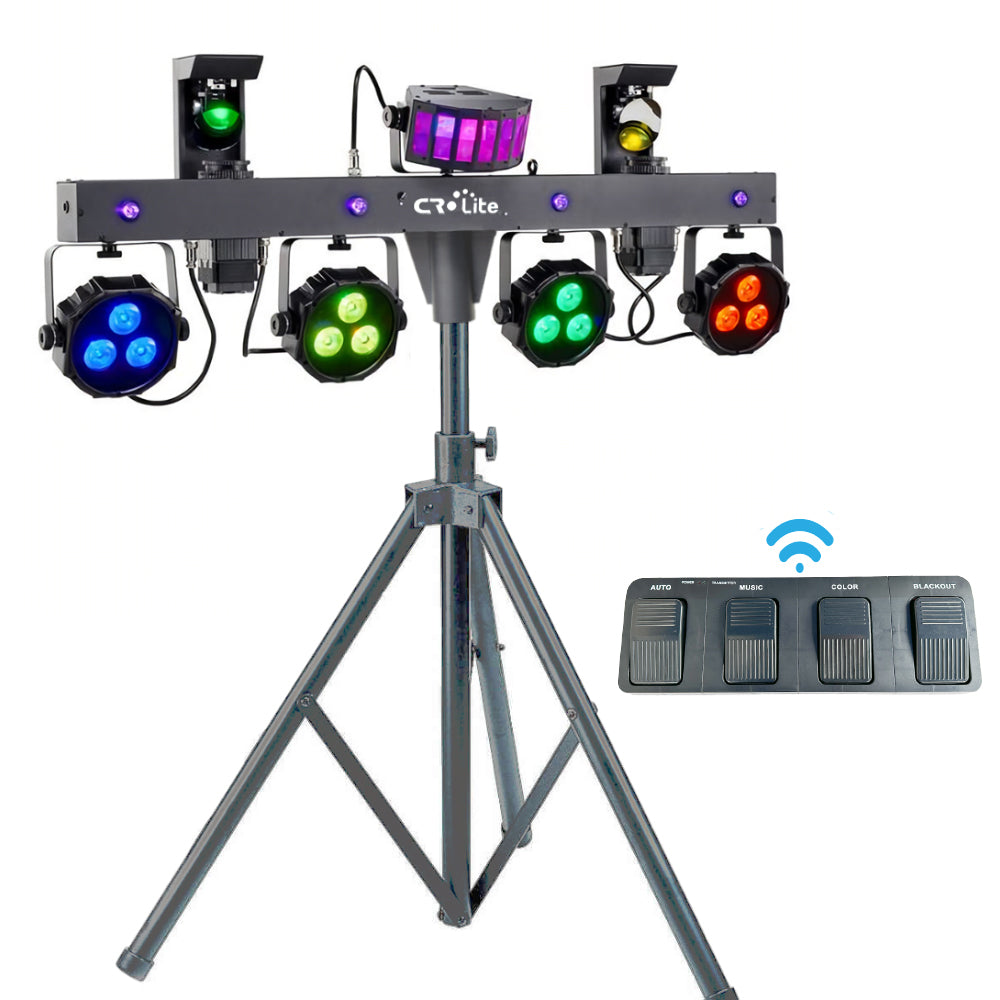 CR Lite Magik Scan Bar with Derby Par can Moving Scanner Wireless footswitch Controller Stand and Carry bag