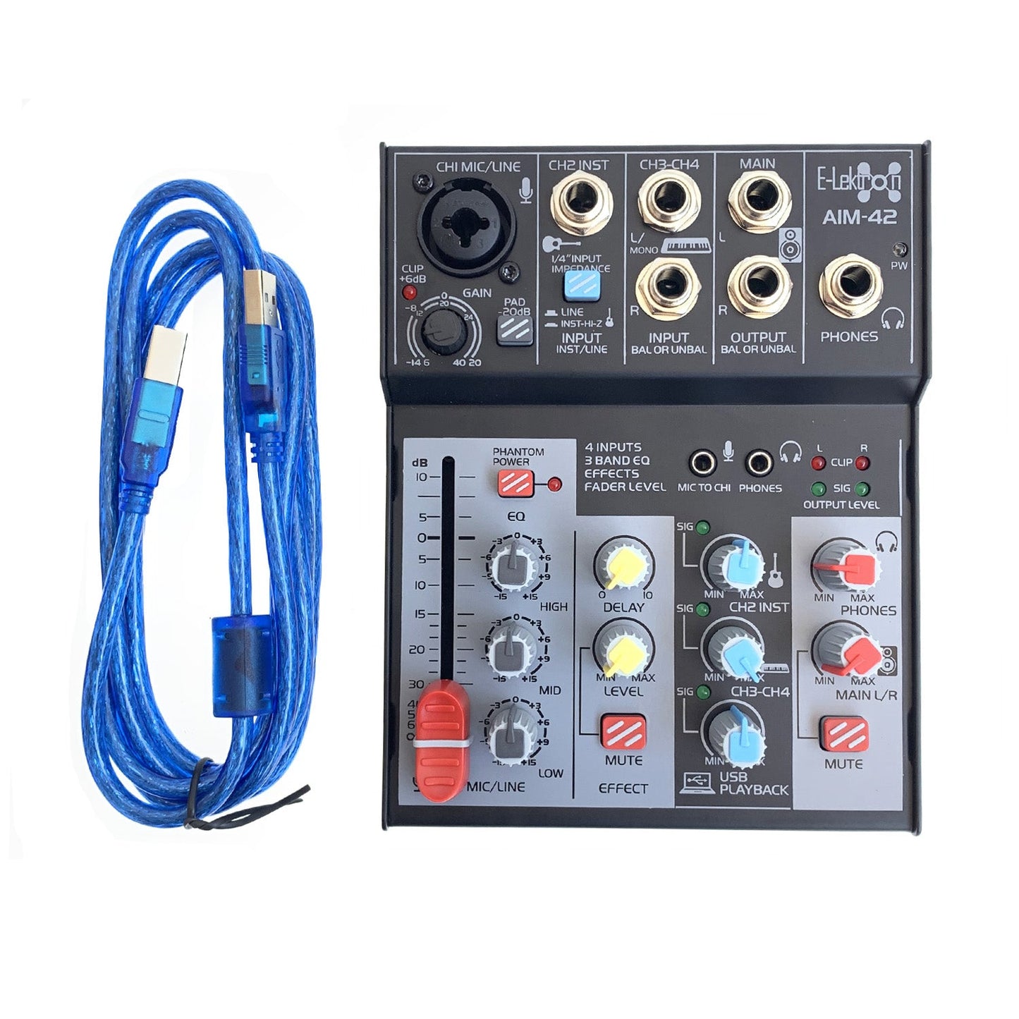 E-lektron 4 Channel Audio Interface Mixer Mixing Console for recoding with microphone stand and case