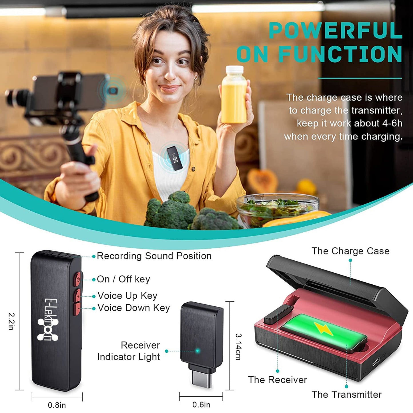 2.4G Wireless Microphone with charging case clip-on plug & play for iPhone iPad Android live stream zoom video recording