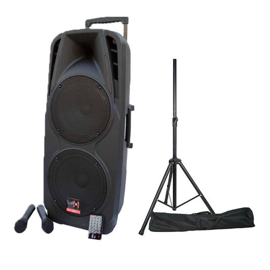 E-lektron Dual 10" inch Portable Speaker Set 600W Mobile PA Sound System Battery Bluetooth with 2 UHF Microphone and stand