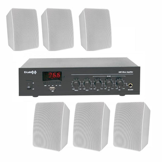 E-Lektron TRM45W 100V Mixer Amplifier Speaker Set with PA-TRON45 and 6 White Weatherproof ELA speakers