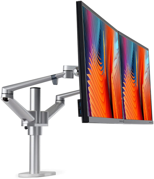 DL Premium Dual Arm LCD Monitor Desk Mount Fully Swviel Height Adjustable Stand for Display up to 32 inch 8kg Weight Capacity per Arm