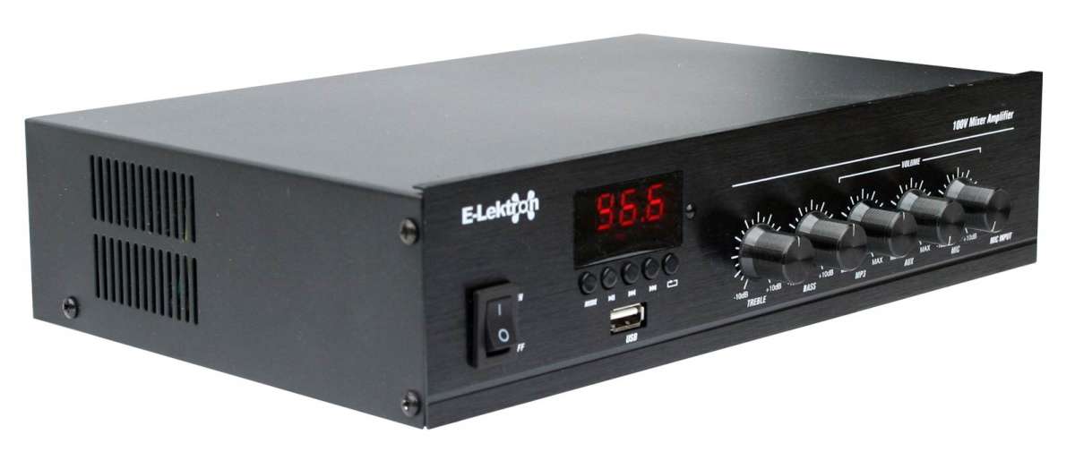 E-Lektron TRM45W 100V Mixer Amplifier Speaker Set with PA-TRON45 and 6 White Weatherproof ELA speakers
